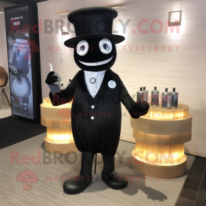 Black Scented Candle mascot costume character dressed with a Suit Jacket and Berets