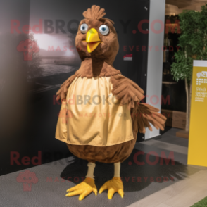 Brown Hens mascot costume character dressed with a A-Line Dress and Anklets