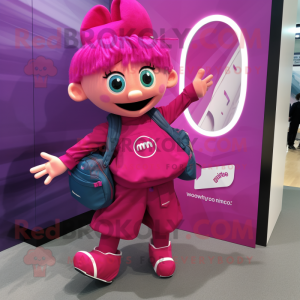 Magenta Momentum mascot costume character dressed with a Playsuit and Handbags