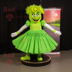 Lime Green Irish Dancer mascot costume character dressed with a Maxi Skirt and Caps