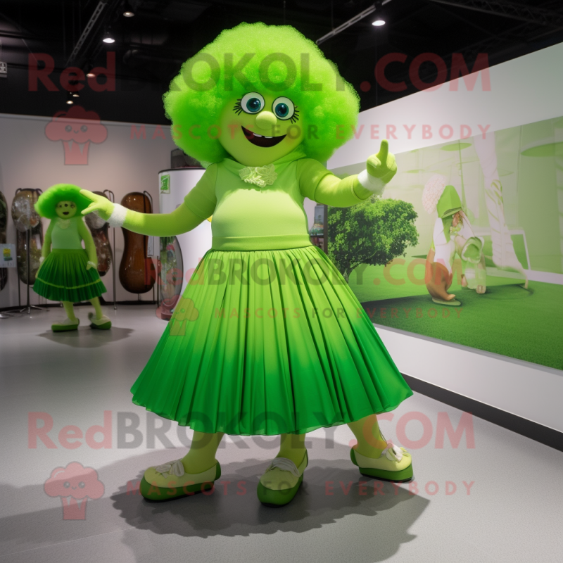 Lime Green Irish Dancer mascot costume character dressed with a Maxi Skirt and Caps