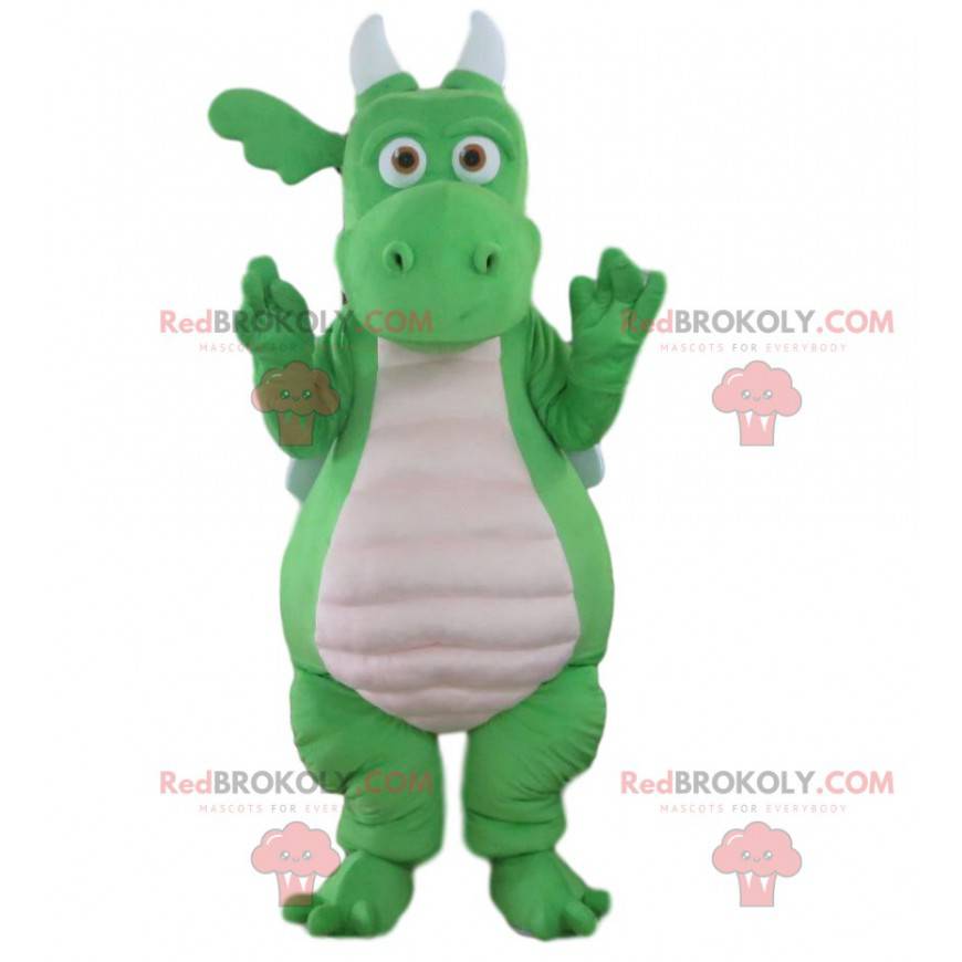 Mascotte drago verde e bianco, costume da Formato L (175-180 CM)