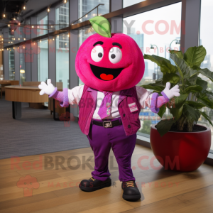 Magenta Apple mascot costume character dressed with a Boyfriend Jeans and Ties