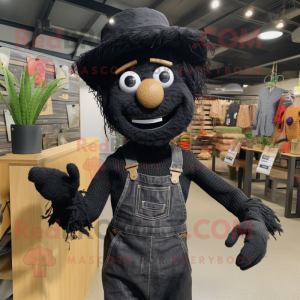 Black Scarecrow mascot costume character dressed with a Overalls and Bracelets