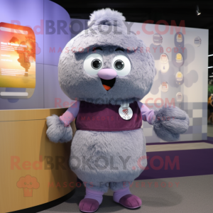 Gray Plum mascot costume character dressed with a Mini Skirt and Mittens