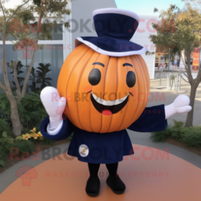 Navy Pumpkin mascot costume character dressed with a Pencil Skirt and Keychains