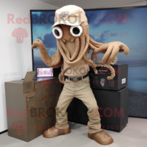 Tan Kraken mascot costume character dressed with a Chinos and Wallets