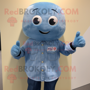 Blue Miso Soup mascot costume character dressed with a Chambray Shirt and Cufflinks