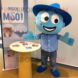 Blue Miso Soup mascot costume character dressed with a Chambray Shirt and Cufflinks