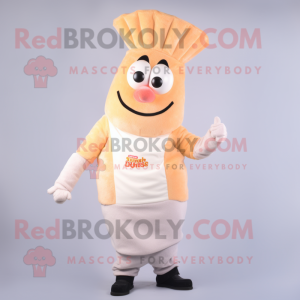 Cream Shrimp Scampi mascot costume character dressed with a Waistcoat and Beanies