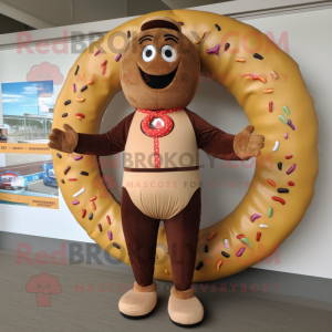Brown Bagels mascot costume character dressed with a Romper and Rings