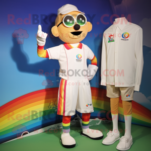 Tan Rainbow mascot costume character dressed with a One-Piece Swimsuit and Cufflinks