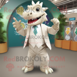 Cream Stegosaurus mascot costume character dressed with a Suit Pants and Anklets