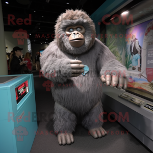 Gray Orangutan mascot costume character dressed with a Coat and Bracelet watches