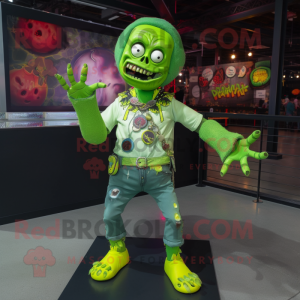 Lime Green Zombie mascot costume character dressed with a Leggings and Necklaces