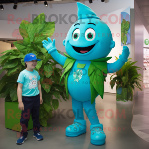 Turquoise Beanstalk mascot costume character dressed with a Polo Shirt and Watches