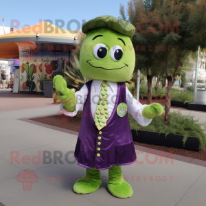 Olive Grape mascot costume character dressed with a Blouse and Lapel pins