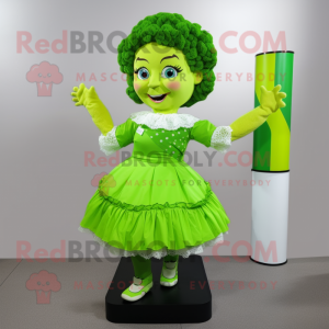 Lime Green Irish Dancer mascot costume character dressed with a Blouse and Clutch bags