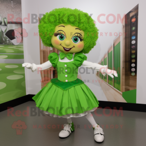 Lime Green Irish Dancer mascot costume character dressed with a Blouse and Clutch bags