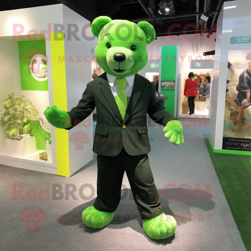 Lime Green Bear mascot costume character dressed with a Suit Pants and Cufflinks