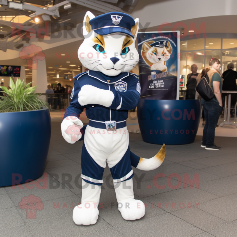 Navy Lynx mascot costume character dressed with a Jeggings and Keychains