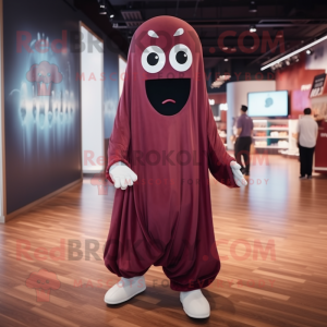 Maroon Ghost mascot costume character dressed with a Playsuit and Shoe laces