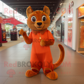 Orange Jaguarundi mascot costume character dressed with a Empire Waist Dress and Shoe laces