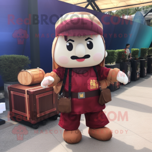 Maroon Dim Sum mascot costume character dressed with a Cargo Pants and Hairpins