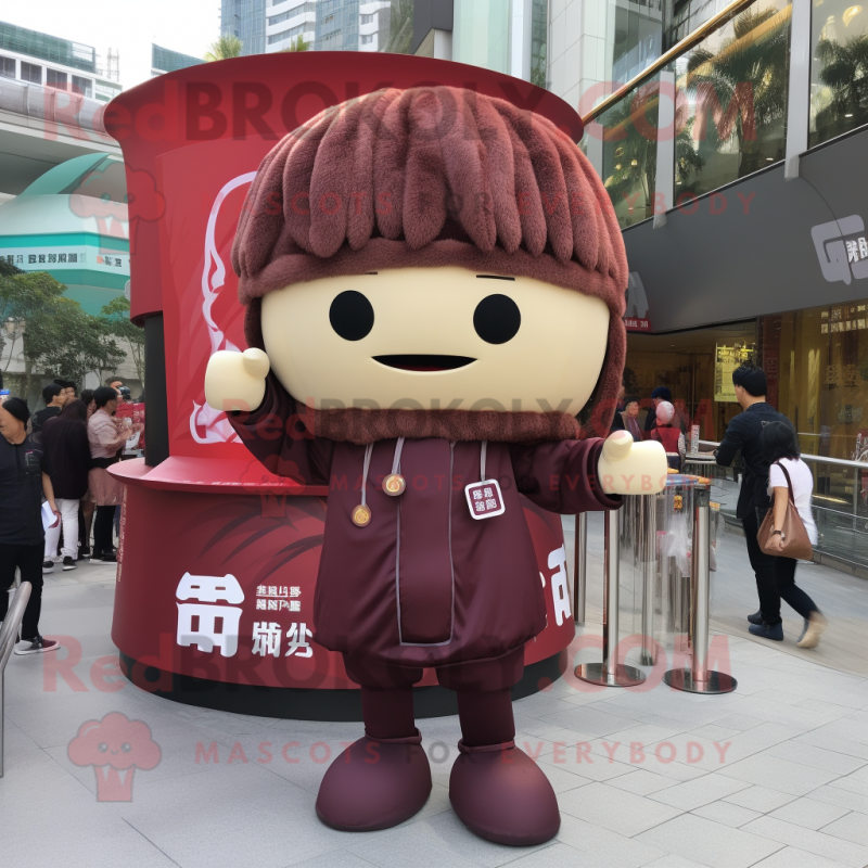 Maroon Dim Sum mascot costume character dressed with a Cargo Pants and Hairpins