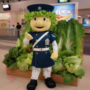 Navy Caesar Salad mascot costume character dressed with a Capri Pants and Backpacks