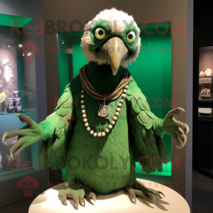 Green Vulture mascot costume character dressed with a Wrap Skirt and Necklaces