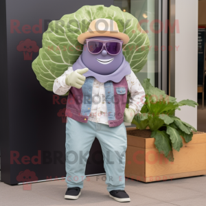 Lavender Corned Beef And Cabbage mascot costume character dressed with a Chambray Shirt and Sunglasses