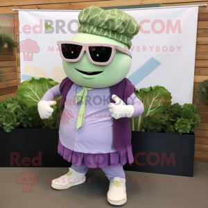 Lavender Corned Beef And Cabbage mascot costume character dressed with a Chambray Shirt and Sunglasses