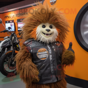 Rust Porcupine mascot costume character dressed with a Moto Jacket and Wraps