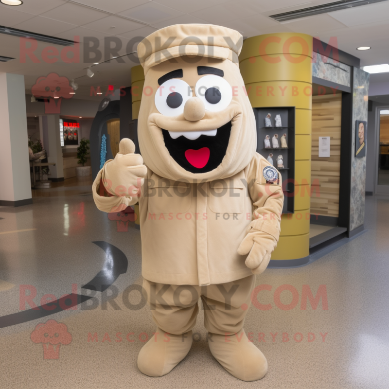 Beige American Soldier mascot costume character dressed with a Dress Pants and Mittens