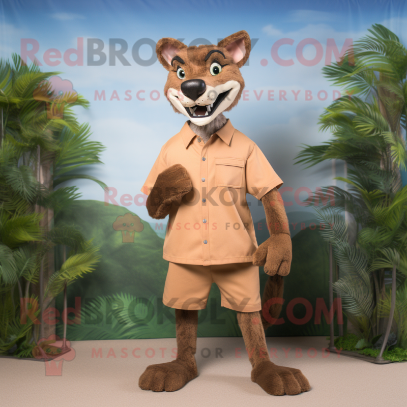 Tan Thylacosmilus mascot costume character dressed with a Shorts and Watches