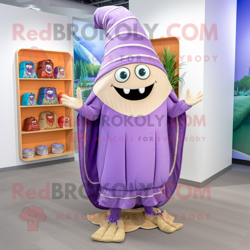 Lavender Tacos mascot costume character dressed with a Dress and Shoe laces