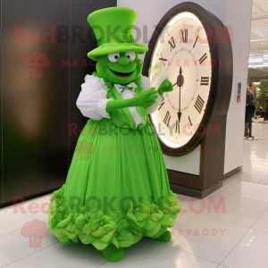 Lime Green Leprechaun Hat mascot costume character dressed with a Wedding Dress and Digital watches