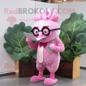 Pink Cabbage mascot costume character dressed with a Suit Pants and Reading glasses