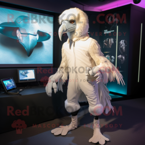 White Vulture mascot costume character dressed with a Jeggings and Digital watches