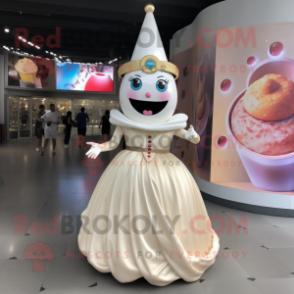 Cream Ice Cream Cone mascot costume character dressed with a Ball Gown and Rings