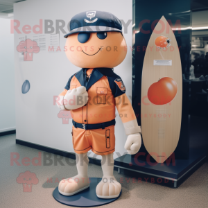 Peach Navy Soldier mascot costume character dressed with a Board Shorts and Caps