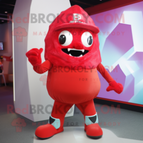 Red Ice mascot costume character dressed with a Jeggings and Caps