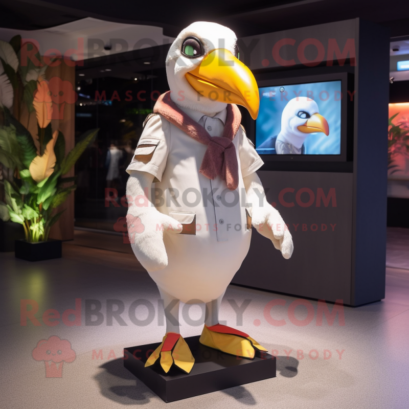White Toucan mascot costume character dressed with a Parka and Bow ties