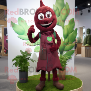 Maroon Beanstalk mascot costume character dressed with a Sweatshirt and Suspenders