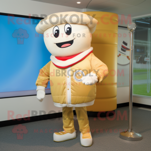 Cream Hamburger mascot costume character dressed with a Windbreaker and Watches