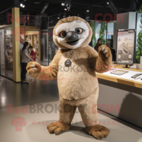 Tan Sloth mascot costume character dressed with a V-Neck Tee and Earrings