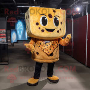 Brown Grilled Cheese Sandwich mascot costume character dressed with a Flare Jeans and Lapel pins