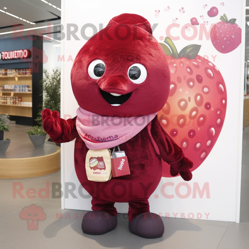 Maroon Raspberry mascot costume character dressed with a Flare Jeans and Scarves