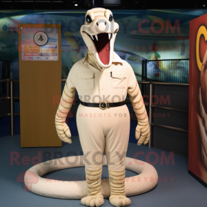 Cream Titanoboa mascot costume character dressed with a Shorts and Cufflinks